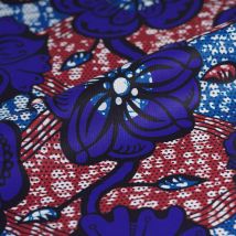 Tissu Wax fleurs bleu - Mondial Tissus