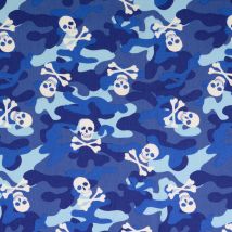 Tissu popeline de coton camouflage et skull bleu