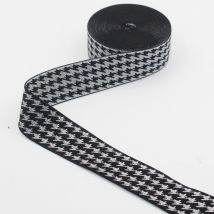 Elastique noir argent reversible pied de poule 40 mm - Mondial Tissus
