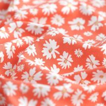Tissu jersey coton Daisy marguerites corail