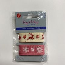 Lot de 2 rubans de Noël écru et rose 16 mm x 1 m - Récréatys - Mondial Tissus