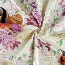 Tissu japonais douce fleur beige et doré - NAKA - Naka - Mondial Tissus