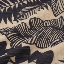 Tissu toile effet lin feuilles noir - MT - Mondial Tissus