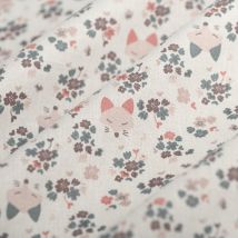 Tissu cretonne goupil rose bleu - MT - Mondial Tissus