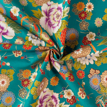 Tissu japonais maxi fleur turquoise - NAKA - Naka - Mondial Tissus
