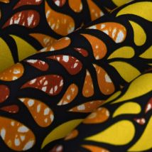 Tissu Wax pétales jaune ocre - Mondial Tissus