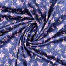 Tissu jacquard fluide satiné bouquet fleurs bleu marine - Mondial Tissus