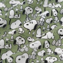 Tissu cretonne Snoopy smile kaki - Mondial Tissus