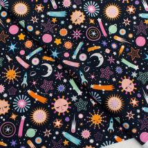 Tissu popeline coton noir imprimé univers cosmique Cosmic Cowboy - Dashwood - Dashwood Studio - Mondial Tissus