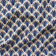 Tissu demi-natté coton bleu motif arabesque art déco multico - DOMOTEX - Mondial Tissus
