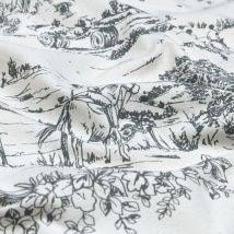 Toile polycoton imprimée toile de jouy Nescoral anthracite - Mondial Tissus