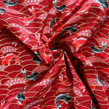Tissu japonais carpe koi rouge - NAKA - Naka - Mondial Tissus