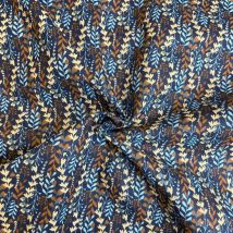 Tissu cretonne coton marine motif tiges feuillues beige marron