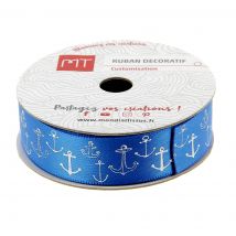 Bobine ruban satin bleu ancres 16 mm - MT - Mondial Tissus