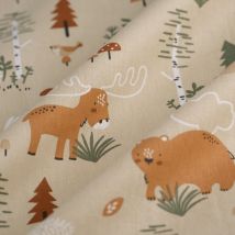 Tissu cretonne Bibou au Canada marron - MT - Mondial Tissus