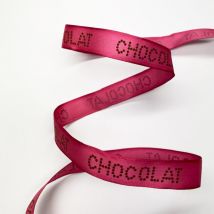 Ruban laitonné Chocolat fond rose 16mm
