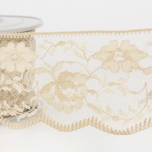 Ruban dentelle Rachel fleuris beige 50mm - Mondial Tissus