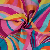 Tissu voile coton imprimé graphique rétro rose - Mondial Tissus