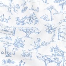 Tissu bachette effet toile de jouy imprimée jeu d'enfant bleu - Mondial Tissus