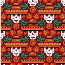 Tissu burlington squelette mexicain Dia delos Muertes rouge - Mondial Tissus