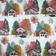 Tissu sergé coton imprimé jolis chalets montagne multicolore - Mondial Tissus