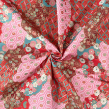 Tissu japonais multi fleurs et géométrique rose - NAKA - Naka - Mondial Tissus