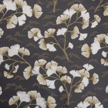 Tissu japonais jacquard ginkgo graphite - Qualité Siège - Mondial Tissus