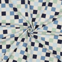 Maille jersey imprimée damier bleu et vert - Poppy Fabrics - Poppy Fabrics - Mondial Tissus