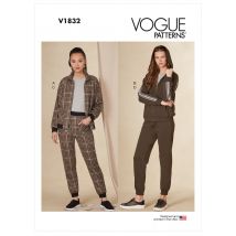Patron Vogue 1832A - ensemble femme, blouson zippé et pantalon jogger du 34 au 48 - Vogue - Mondial Tissus