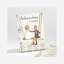 Faire-part mariage Sur la balançoire personnalisable - Couleur Beige - 9,5 x 13,8 cm - Monfairepart