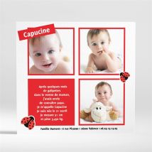 Faire-part naissance En rouge personnalisable - 15 x 14 cm - Monfairepart