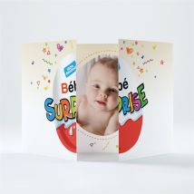 Faire-part naissance Petit Oeuf Surprise personnalisable - Couleur Rouge, Beige et Blanc et Multicolore - 14,5 x 10,5 cm fermé - Monfairepart