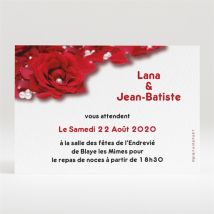 Carton d'invitation mariage Roses rouge et perles personnalisable - Couleur Rouge et Blanc - 11 x 7,5 cm - Monfairepart