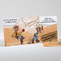Faire-part mariage Far west humour personnalisable - 21 x 10 cm - Monfairepart