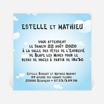 Carton d'invitation mariage En parachute montage photo personnalisable - 9,5 x 9,5 cm - Monfairepart