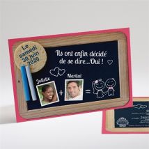 Faire-part mariage Ardoise d'écolier et humour personnalisable - 21 x 14,5 cm - Monfairepart