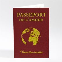 Faire-part mariage Passeport de l'Amour personnalisable - Couleur Rouge - 10 x 14,5 cm - Monfairepart