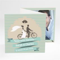 Faire-part mariage Deux mariés à vélo personnalisable - 10 x 10 cm - Monfairepart