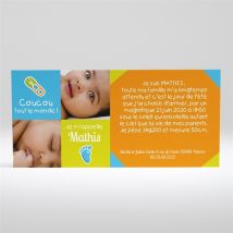 Faire-part naissance Coucou jaune et vert original personnalisable - 21 x 10 cm - Monfairepart
