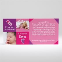 Faire-part naissance Coucou violet et rose personnalisable - 21 x 10 cm - Monfairepart
