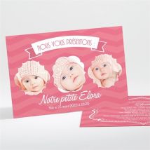 Faire-part naissance personnalisable - Couleur Rose - 13,8 x 9,5 cm - Monfairepart