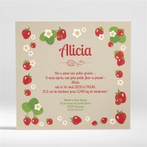 Faire-part naissance Fraise des bois personnalisable - 15 x 14 cm - Monfairepart