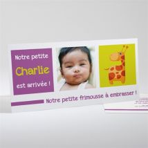 Faire-part naissance Ma jolie girafe personnalisable - 21 x 10 cm - Monfairepart