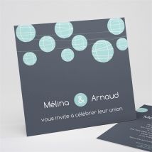 Faire-part mariage Guirlande de lampions ardoise personnalisable - 15 x 14 cm - Monfairepart