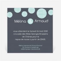 Carton d'invitation mariage Guirlande de lampions ardoise personnalisable - 9,5 x 9,5 cm - Monfairepart