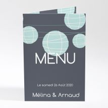 Menu mariage Guirlande de lampions ardoise personnalisable - 10 x 14,5 cm - Monfairepart