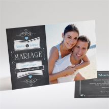 Faire-part mariage Vintage ardoise photo personnalisable - 21 x 14,5 cm - Monfairepart