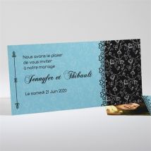 Faire-part mariage En Bleu et Noir personnalisable - 21 x 10 cm - Monfairepart