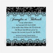 Carton d'invitation mariage En Bleu et Noir personnalisable - 9,5 x 9,5 cm - Monfairepart