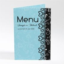 Menu mariage En Bleu et Noir personnalisable - 10 x 14,5 cm - Monfairepart